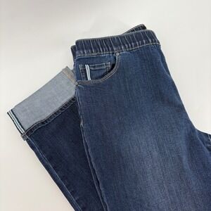 Susan Graver Jeans Womens Size 8 Dark Wash Denim‎ Elastic Waist Cuffed Ankle